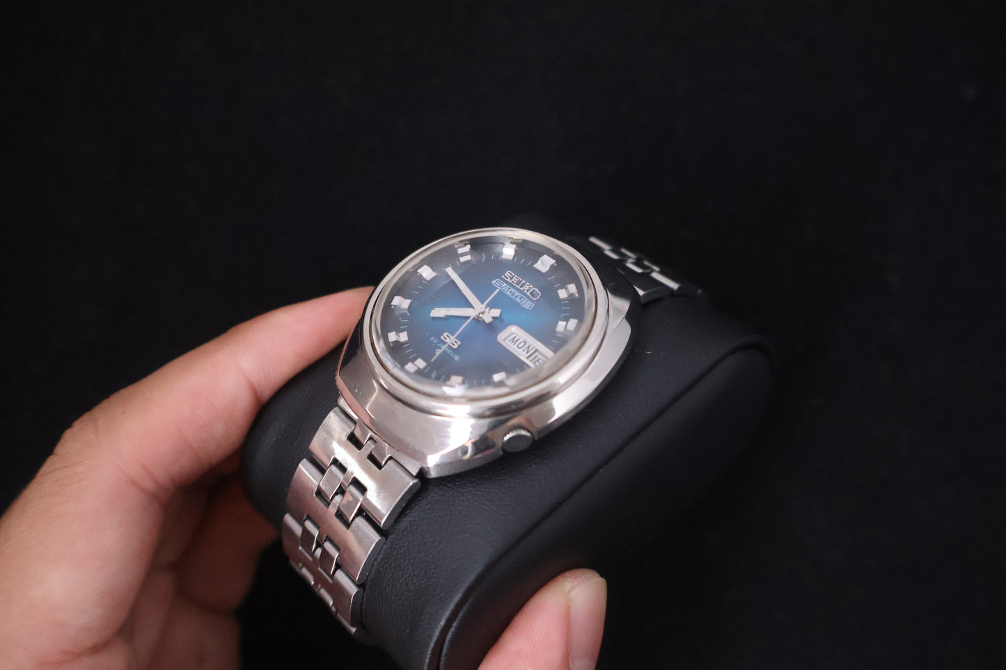 (SERVICED) Rare Vintage 1973 Seiko 5 Actus SS Blue Dial 23 Jewels 6106-7590