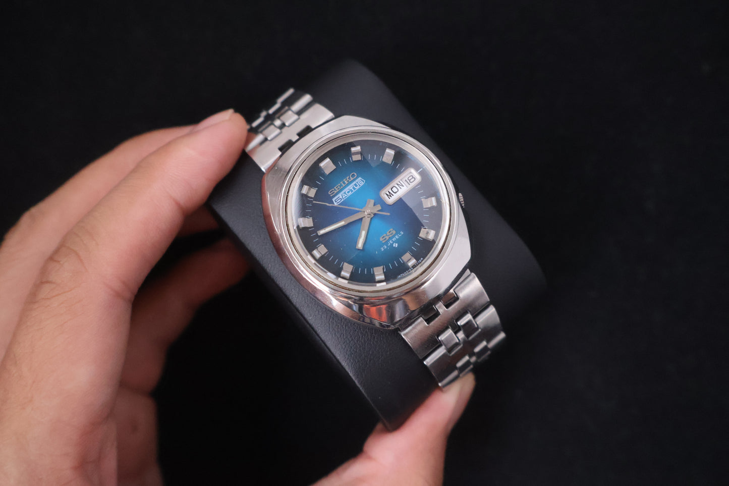 (SERVICED) Rare Vintage 1973 Seiko 5 Actus SS Blue Dial 23 Jewels 6106-7590