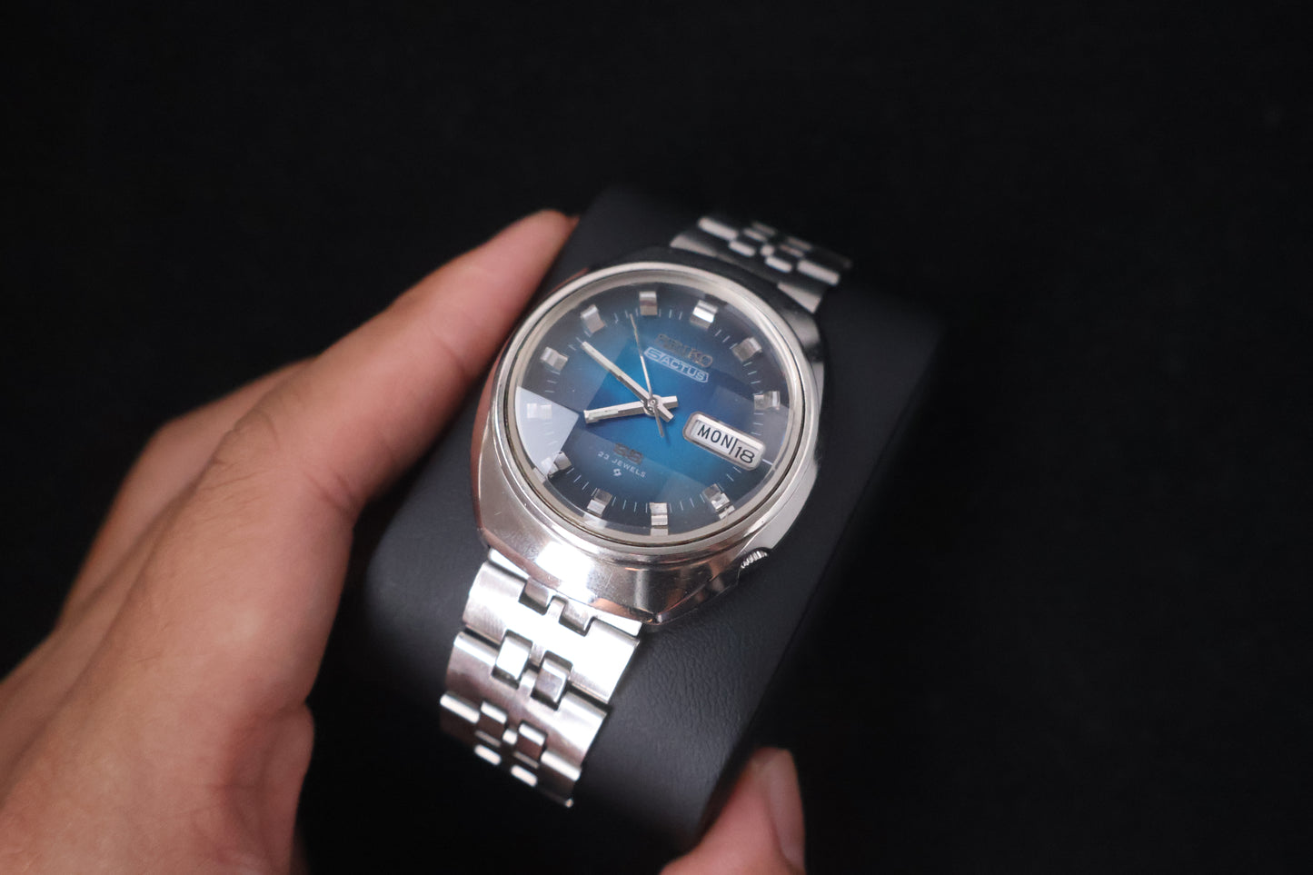 (SERVICED) Rare Vintage 1973 Seiko 5 Actus SS Blue Dial 23 Jewels 6106-7590