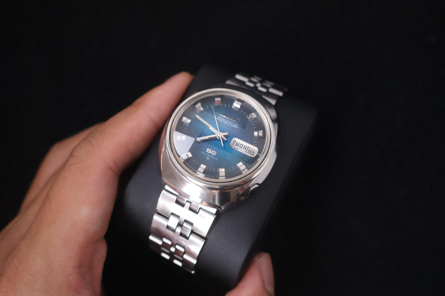 (SERVICED) Rare Vintage 1973 Seiko 5 Actus SS Blue Dial 23 Jewels 6106-7590