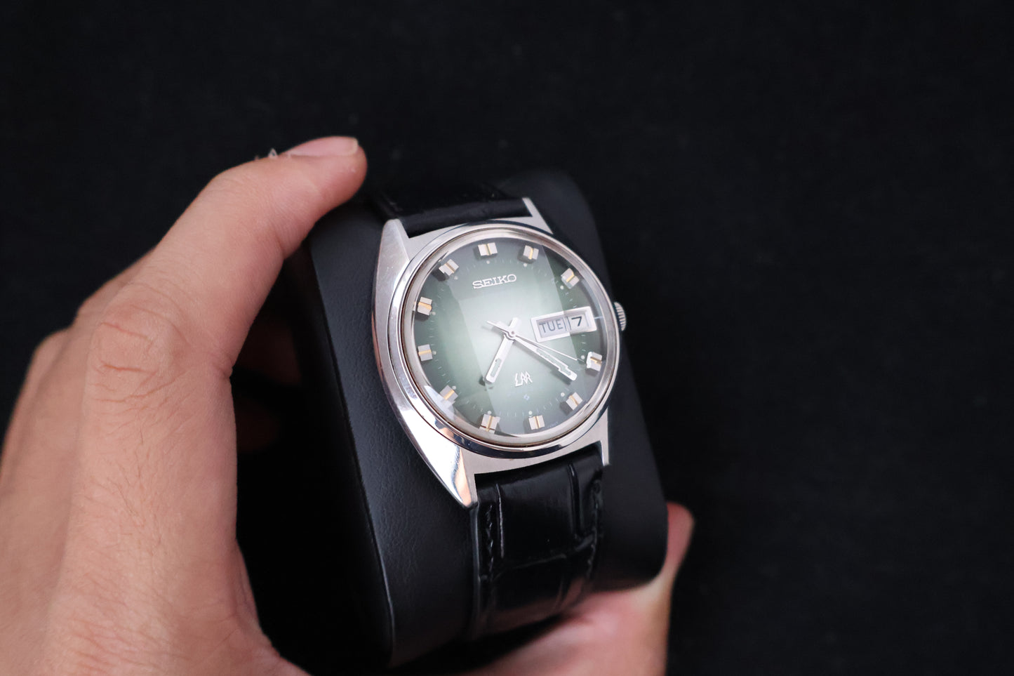 (SERVICED) Rare Vintage 1973 Seiko Lord Matic Emerald Green Faceted 23 Jewels 5606-7230
