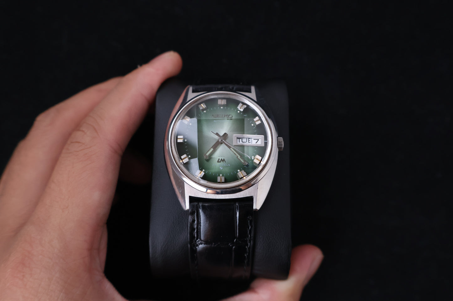 (SERVICED) Rare Vintage 1973 Seiko Lord Matic Emerald Green Faceted 23 Jewels 5606-7230