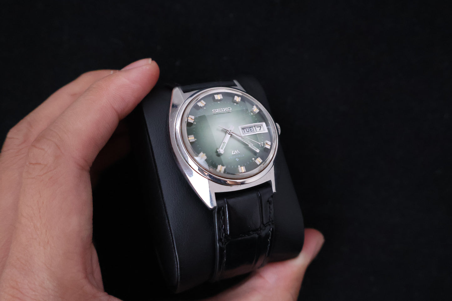 (SERVICED) Rare Vintage 1973 Seiko Lord Matic Emerald Green Faceted 23 Jewels 5606-7230