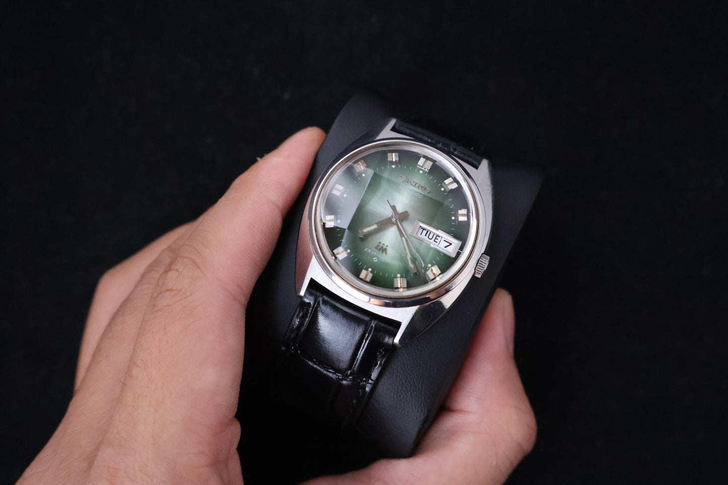 (SERVICED) Rare Vintage 1973 Seiko Lord Matic Emerald Green Faceted 23 Jewels 5606-7230
