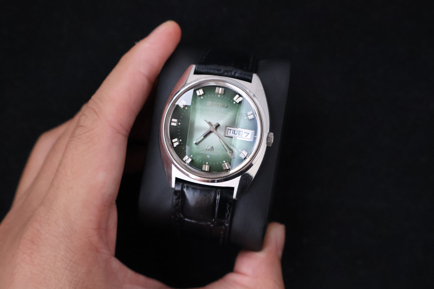 (SERVICED) Rare Vintage 1973 Seiko Lord Matic Emerald Green Faceted 23 Jewels 5606-7230