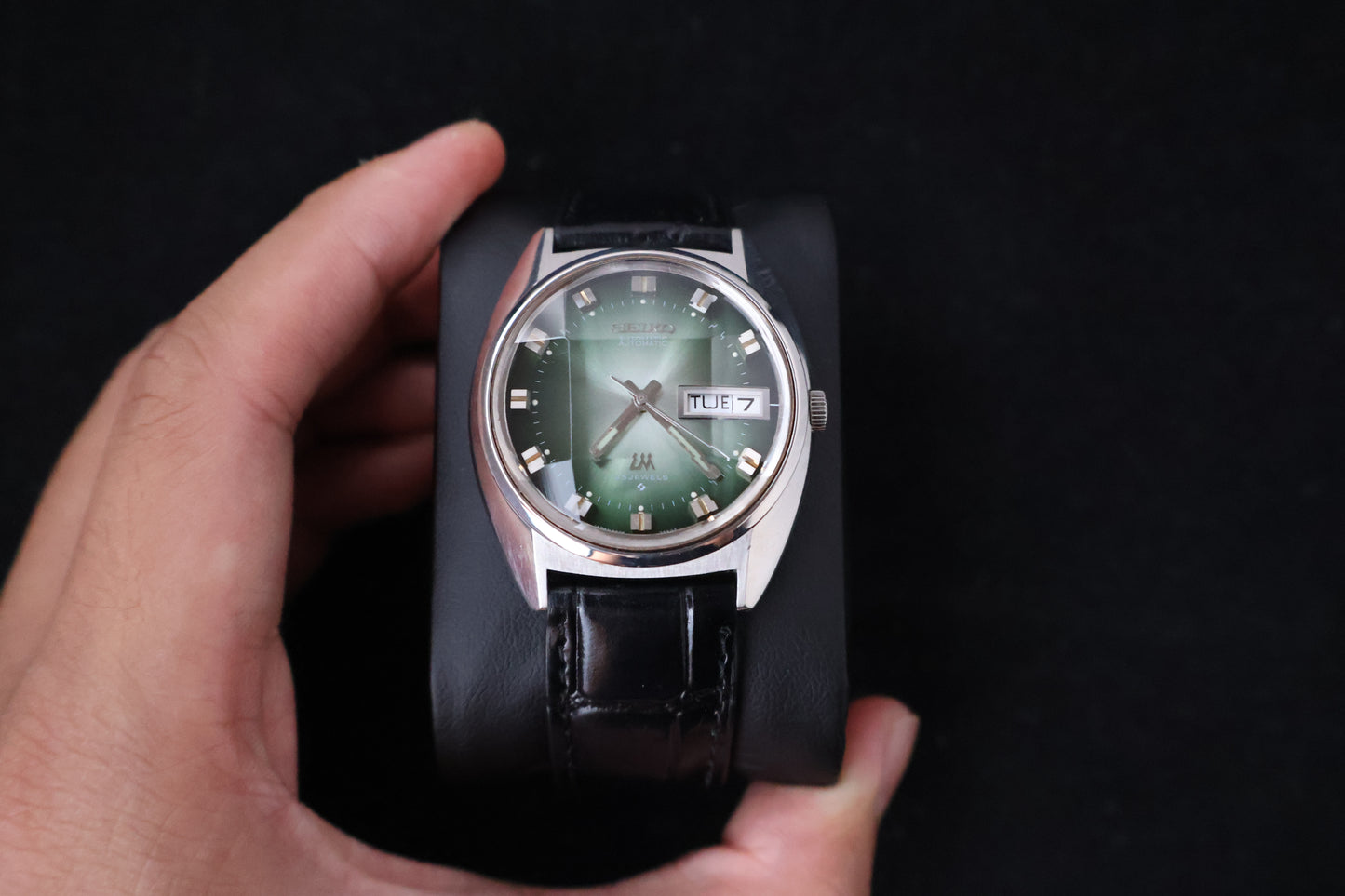 (SERVICED) Rare Vintage 1973 Seiko Lord Matic Emerald Green Faceted 23 Jewels 5606-7230