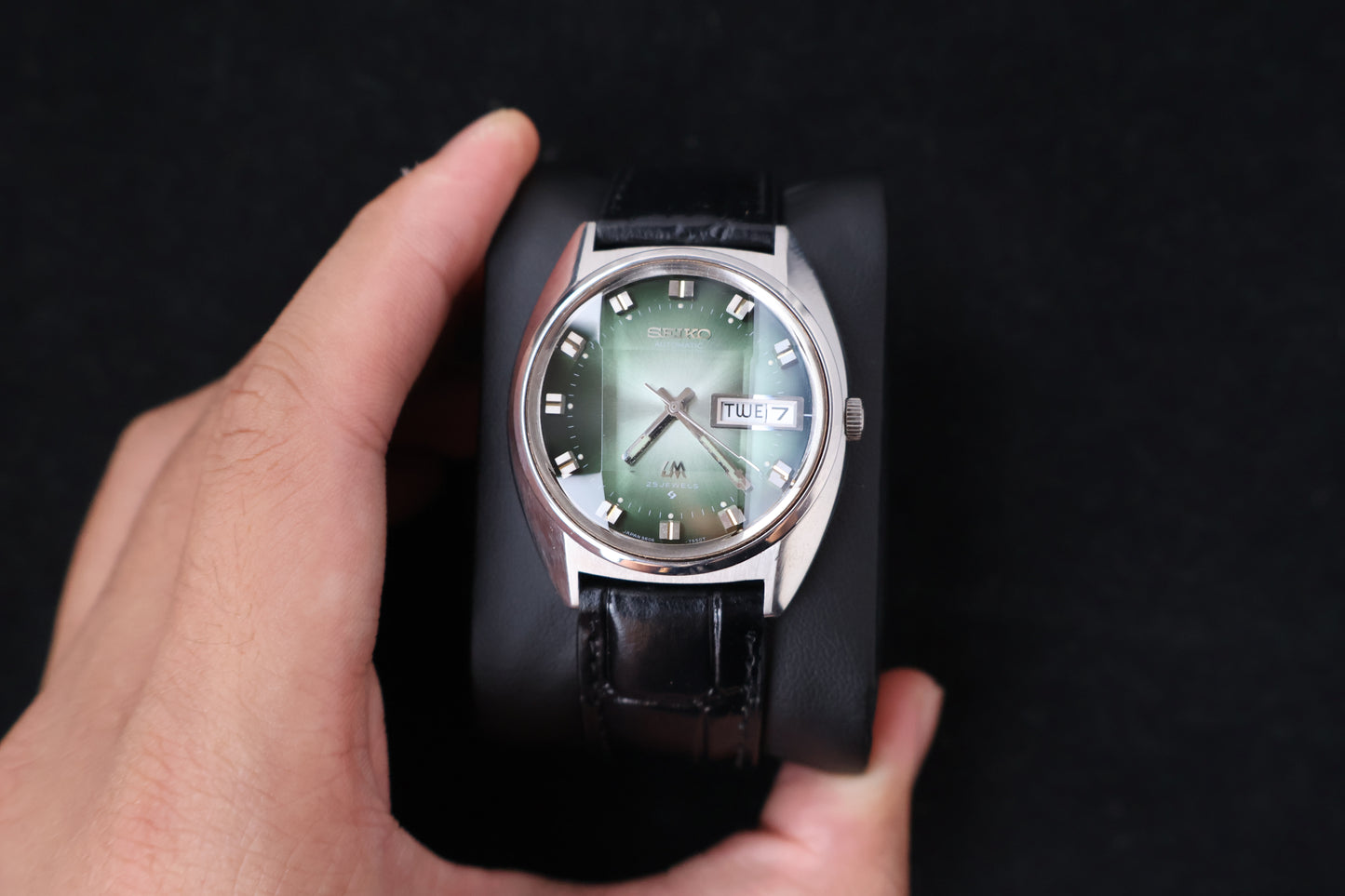 (SERVICED) Rare Vintage 1973 Seiko Lord Matic Emerald Green Faceted 23 Jewels 5606-7230