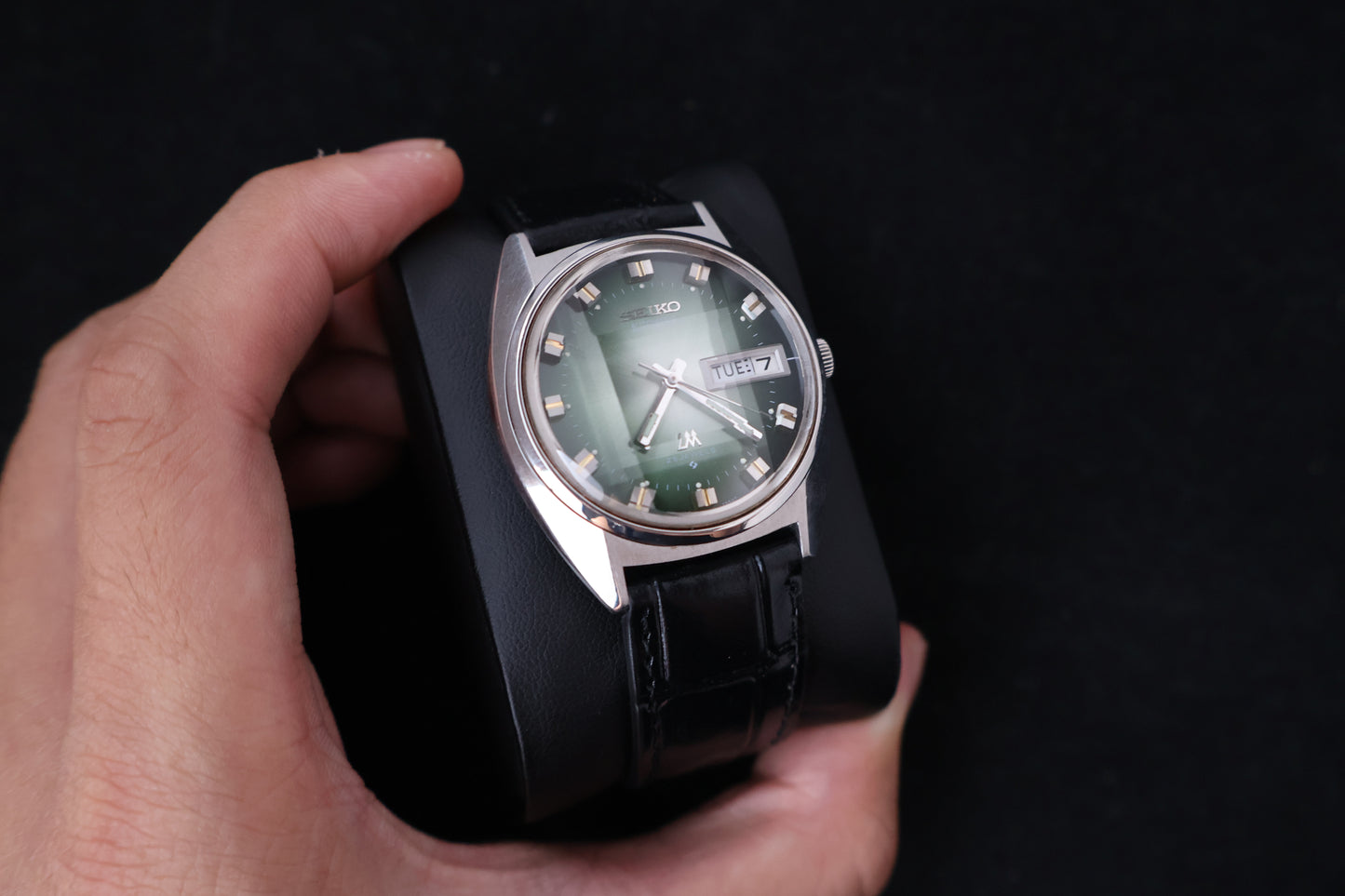 (SERVICED) Rare Vintage 1973 Seiko Lord Matic Emerald Green Faceted 23 Jewels 5606-7230