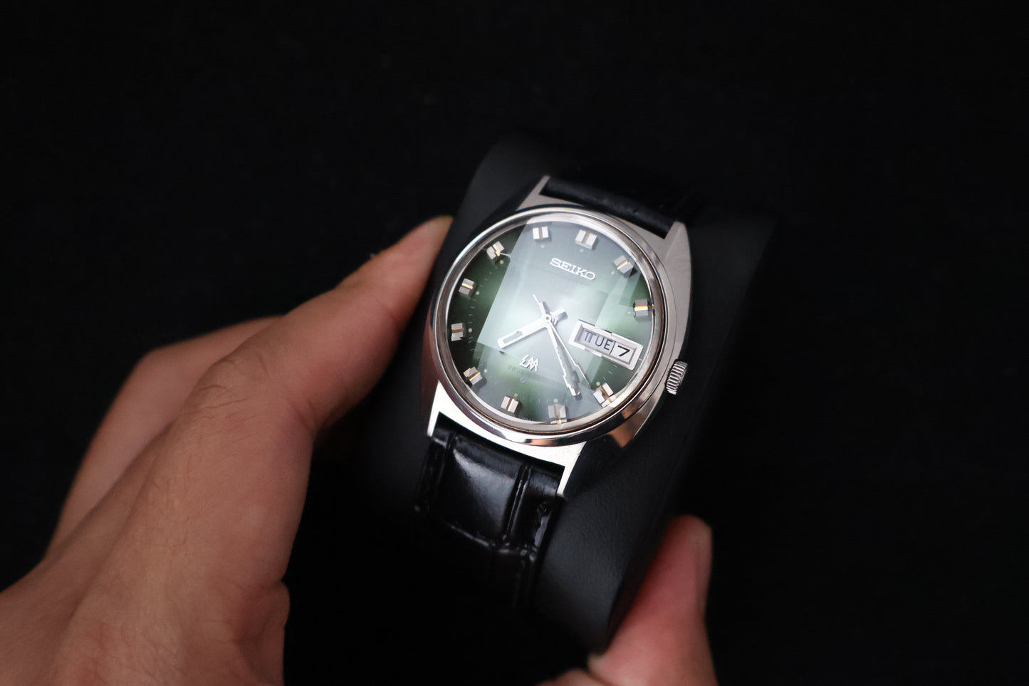 (SERVICED) Rare Vintage 1973 Seiko Lord Matic Emerald Green Faceted 23 Jewels 5606-7230