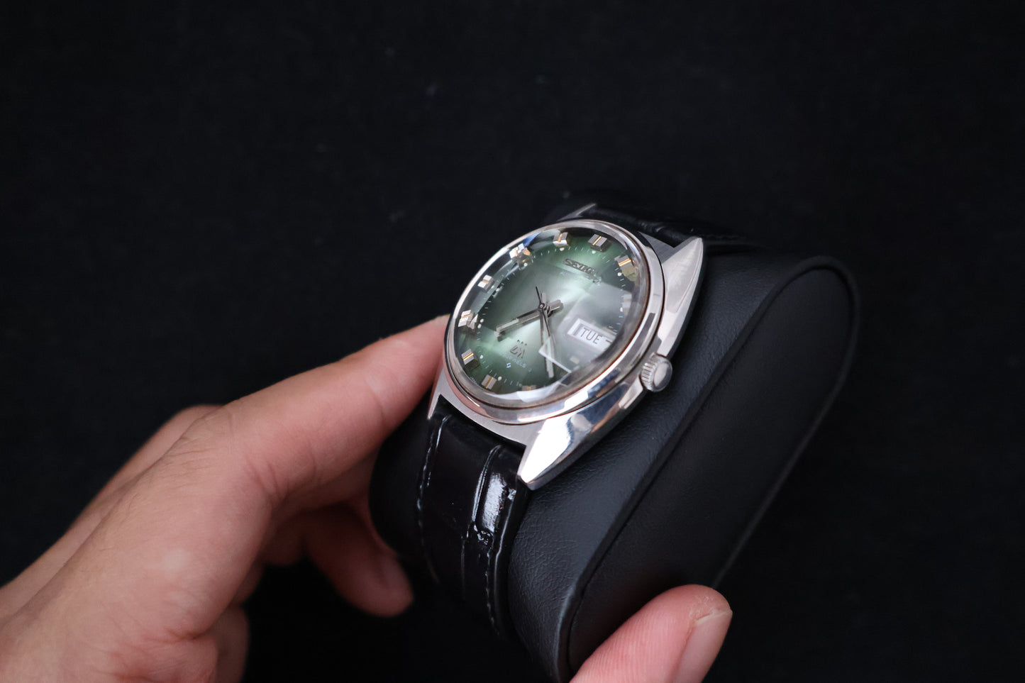 (SERVICED) Rare Vintage 1973 Seiko Lord Matic Emerald Green Faceted 23 Jewels 5606-7230