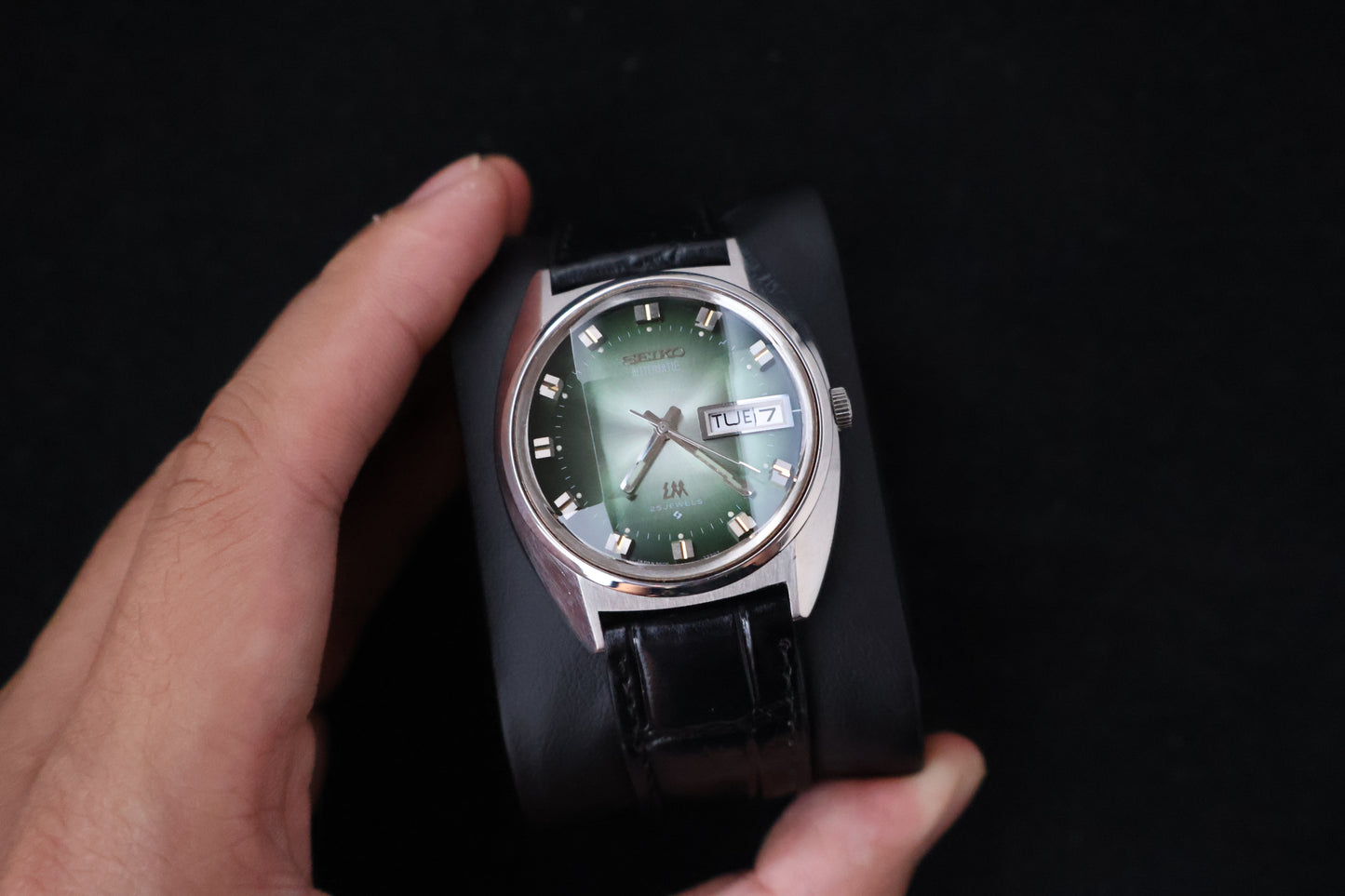 (SERVICED) Rare Vintage 1973 Seiko Lord Matic Emerald Green Faceted 23 Jewels 5606-7230