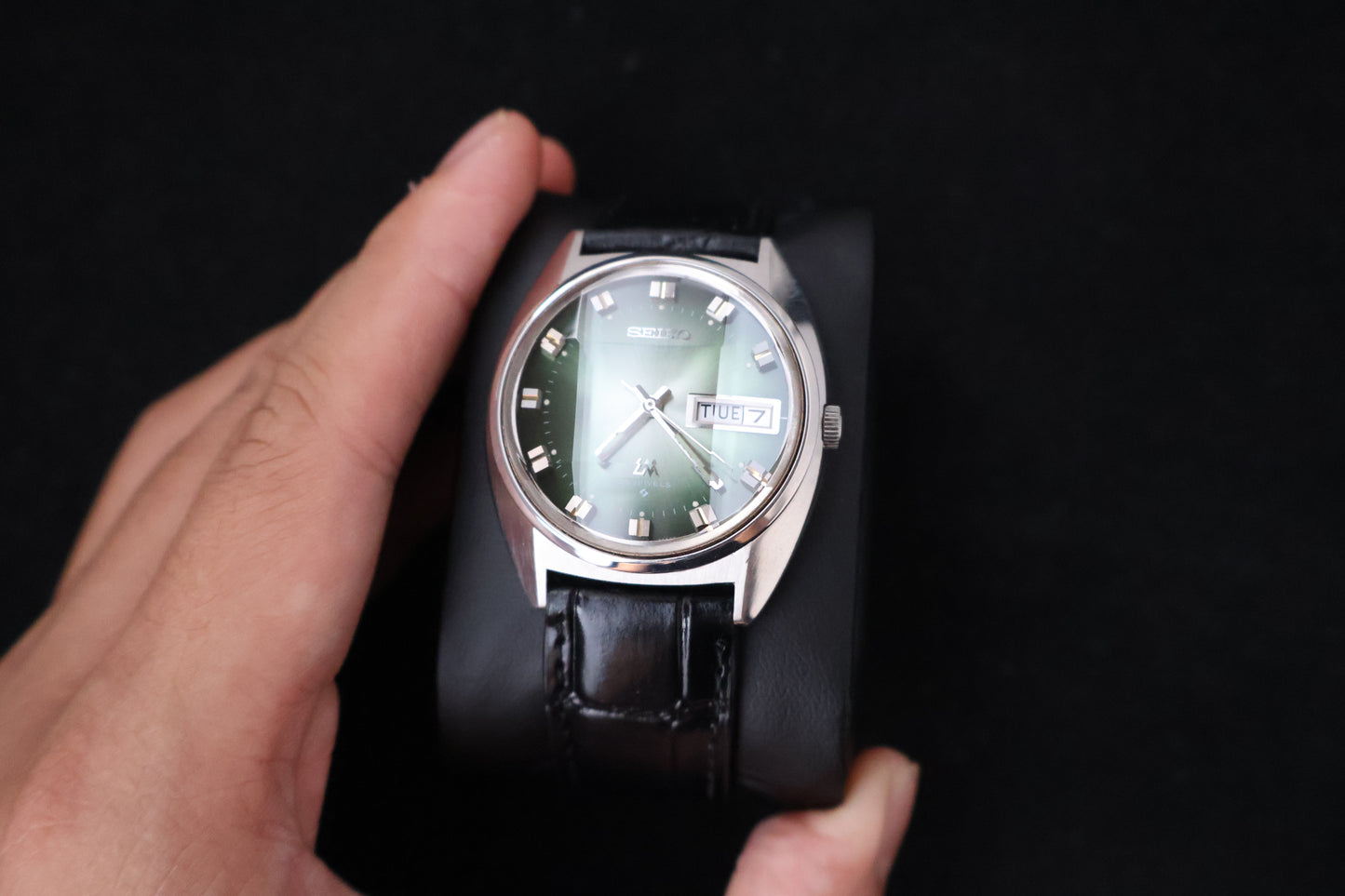(SERVICED) Rare Vintage 1973 Seiko Lord Matic Emerald Green Faceted 23 Jewels 5606-7230