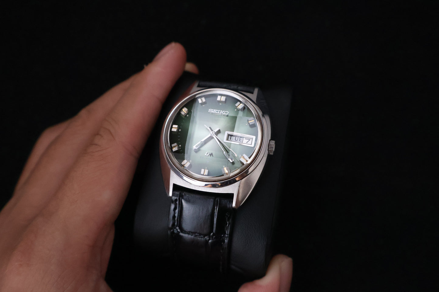 (SERVICED) Rare Vintage 1973 Seiko Lord Matic Emerald Green Faceted 23 Jewels 5606-7230