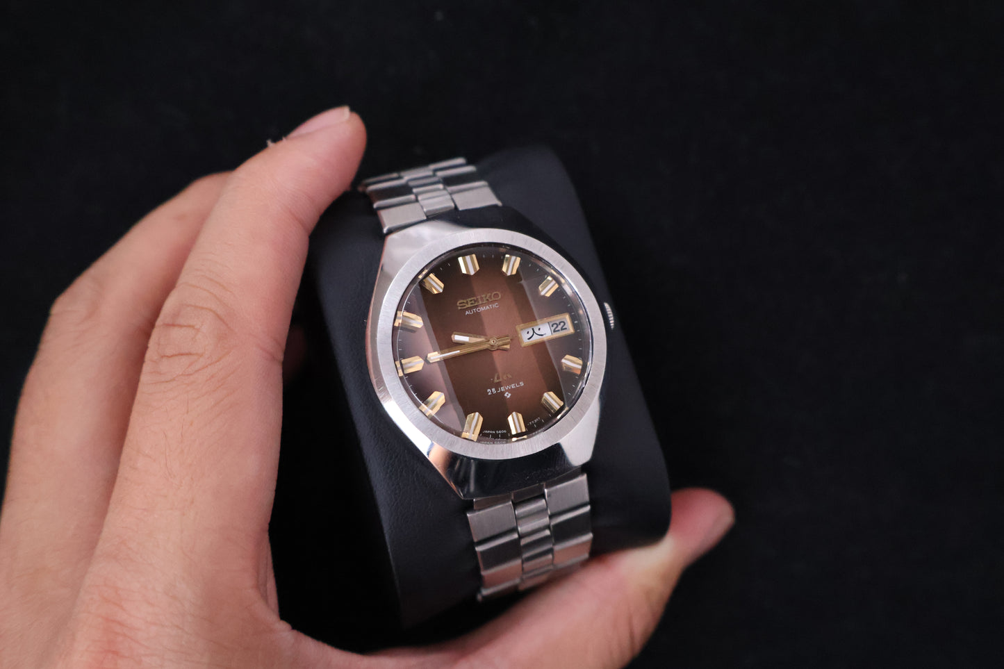 (SERVICED) Rare Vintage 1974 Seiko Lord Matic Brown Faceted 23 Jewels 5606-7360