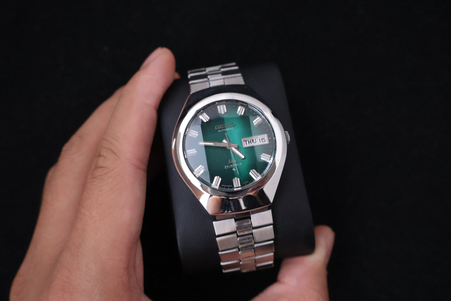 (SERVICED) Rare Vintage 1974 Seiko Lord Matic Green Faceted 23 Jewels 5606-7360