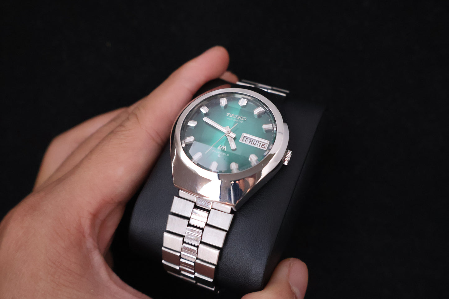 (SERVICED) Rare Vintage 1974 Seiko Lord Matic Green Faceted 23 Jewels 5606-7360
