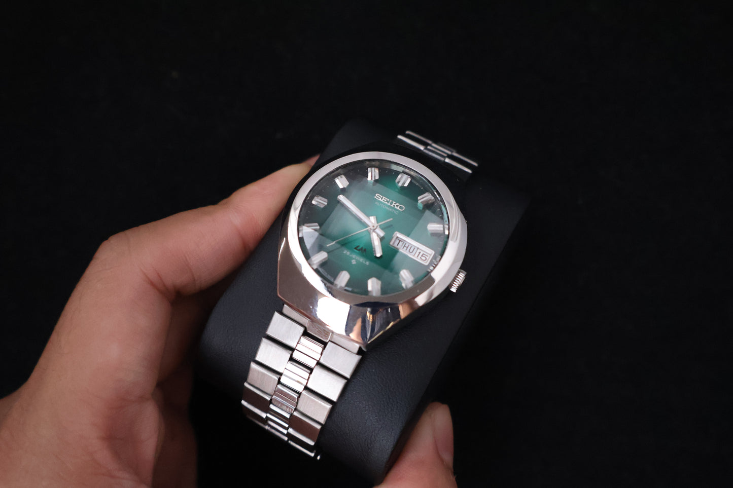 (SERVICED) Rare Vintage 1974 Seiko Lord Matic Green Faceted 23 Jewels 5606-7360