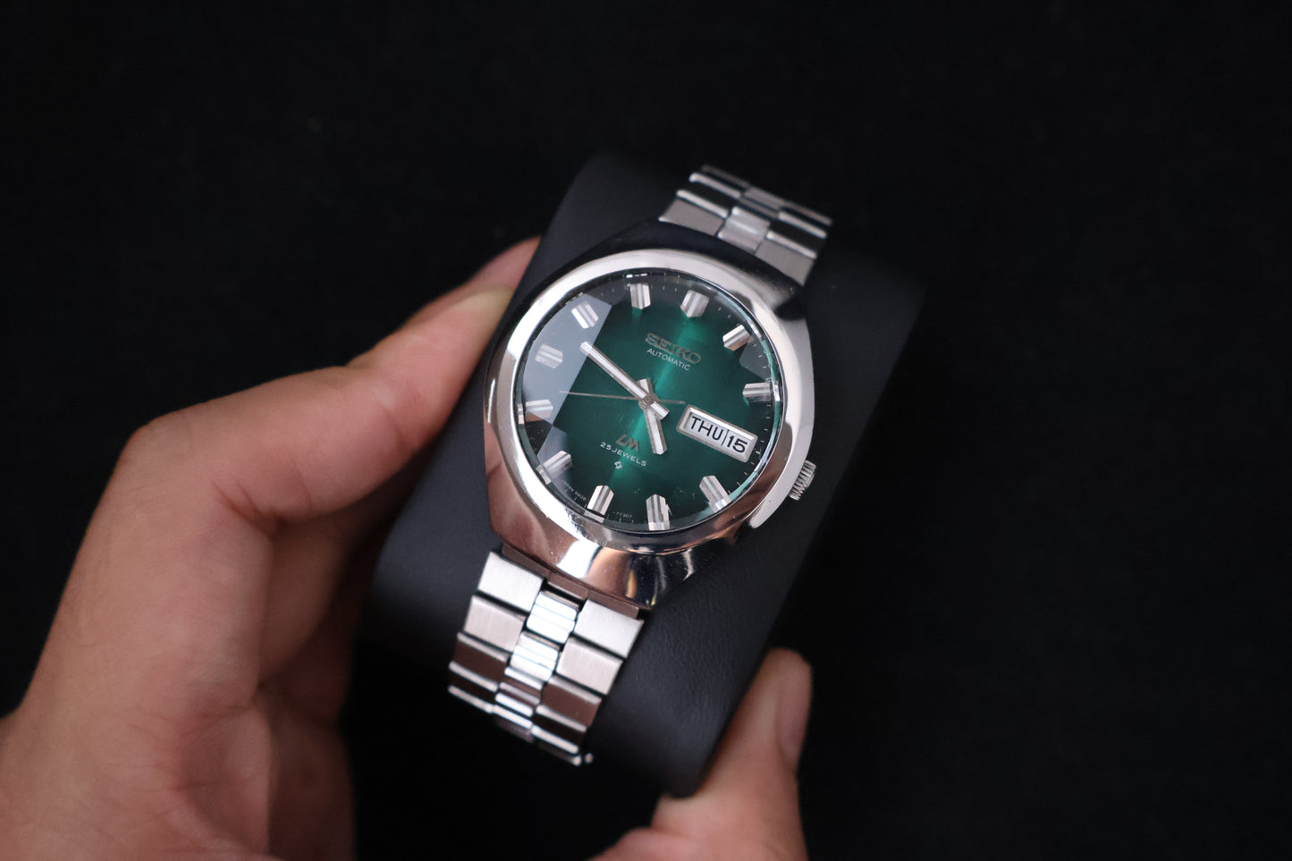 (SERVICED) Rare Vintage 1974 Seiko Lord Matic Green Faceted 23 Jewels 5606-7360