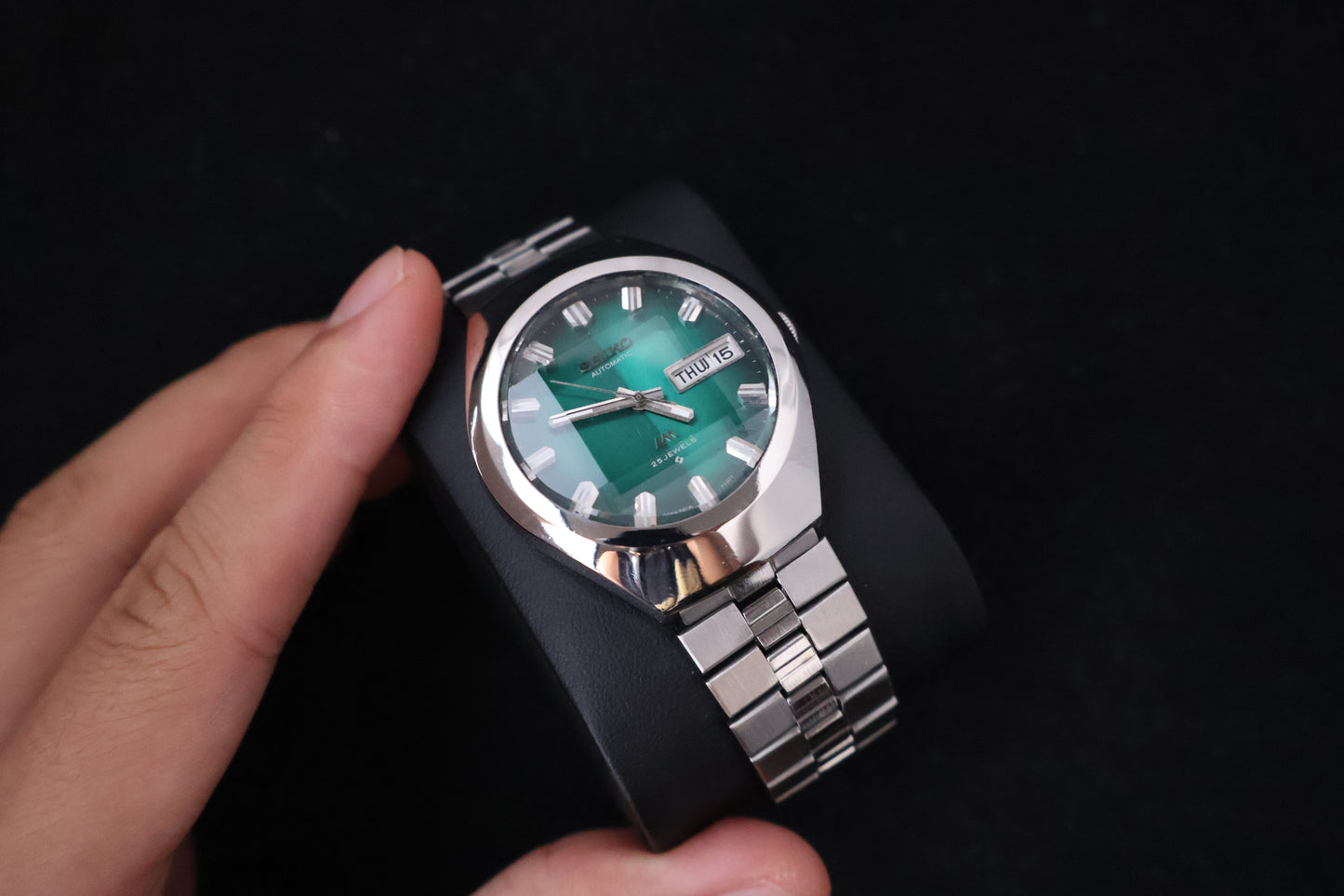 (SERVICED) Rare Vintage 1974 Seiko Lord Matic Green Faceted 23 Jewels 5606-7360