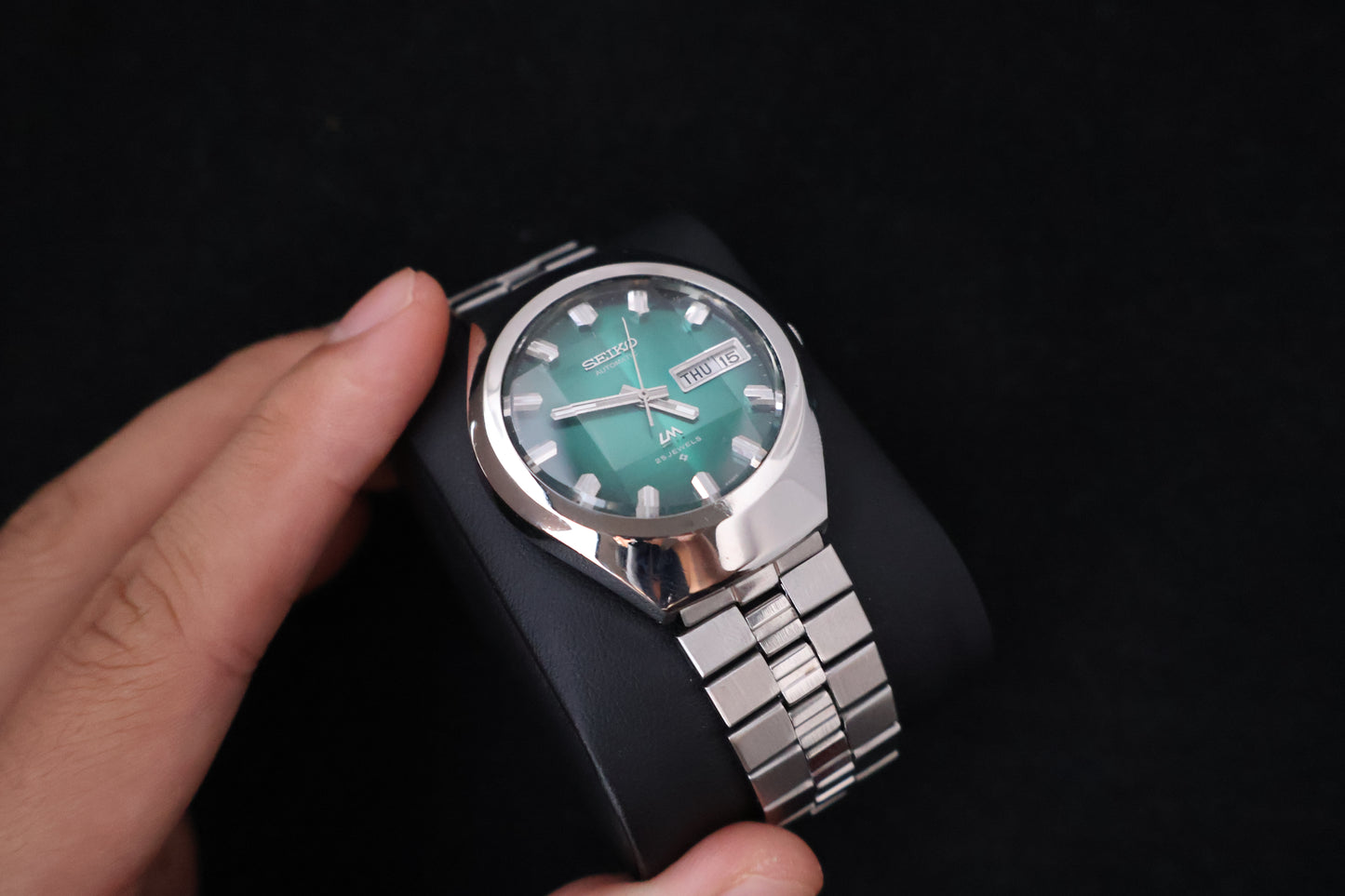 (SERVICED) Rare Vintage 1974 Seiko Lord Matic Green Faceted 23 Jewels 5606-7360