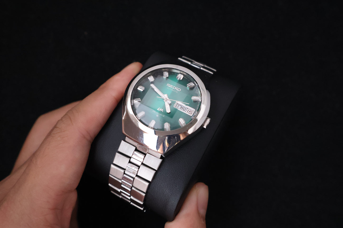 (SERVICED) Rare Vintage 1974 Seiko Lord Matic Green Faceted 23 Jewels 5606-7360