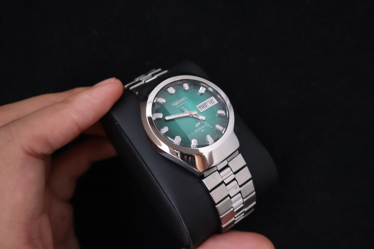 (SERVICED) Rare Vintage 1974 Seiko Lord Matic Green Faceted 23 Jewels 5606-7360