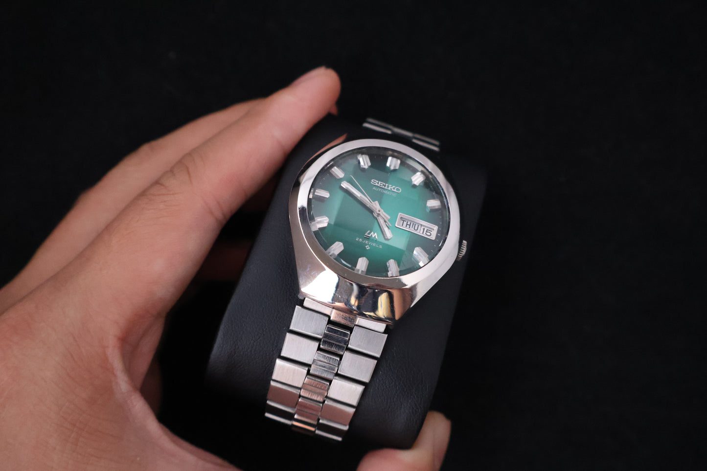 (SERVICED) Rare Vintage 1974 Seiko Lord Matic Green Faceted 23 Jewels 5606-7360