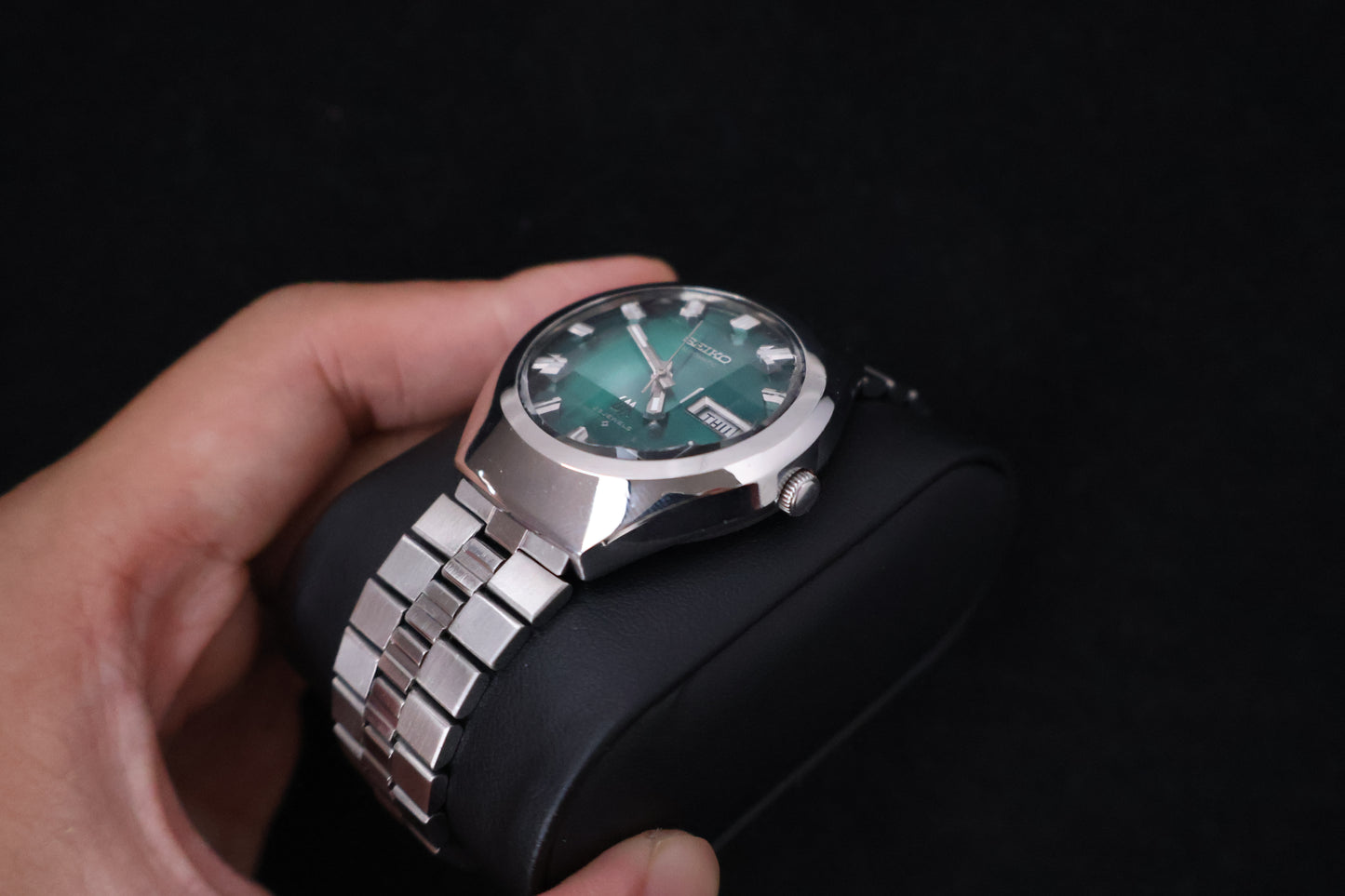 (SERVICED) Rare Vintage 1974 Seiko Lord Matic Green Faceted 23 Jewels 5606-7360
