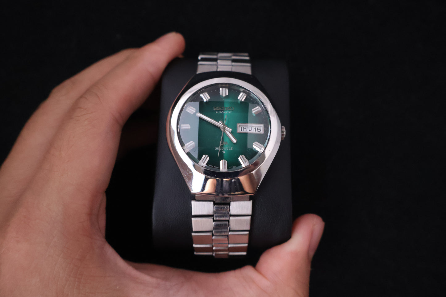 (SERVICED) Rare Vintage 1974 Seiko Lord Matic Green Faceted 23 Jewels 5606-7360