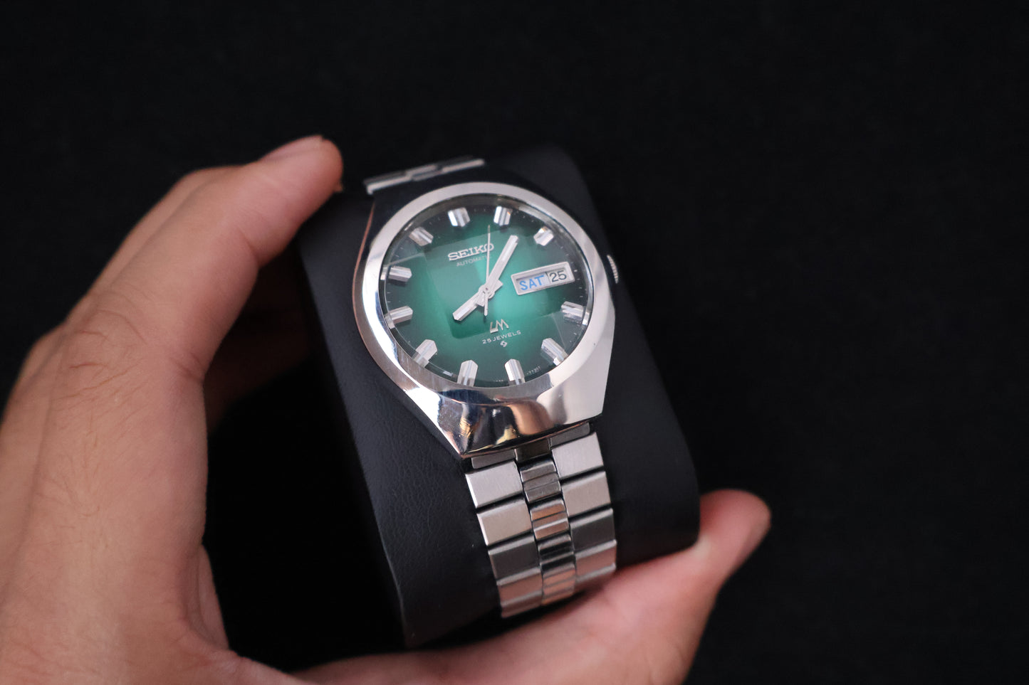 (SERVICED) Rare Vintage 1974 Seiko Lord Matic Emerald Green Faceted 23 Jewels 5606-7360