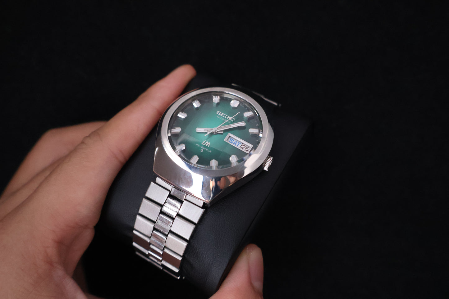 (SERVICED) Rare Vintage 1974 Seiko Lord Matic Emerald Green Faceted 23 Jewels 5606-7360