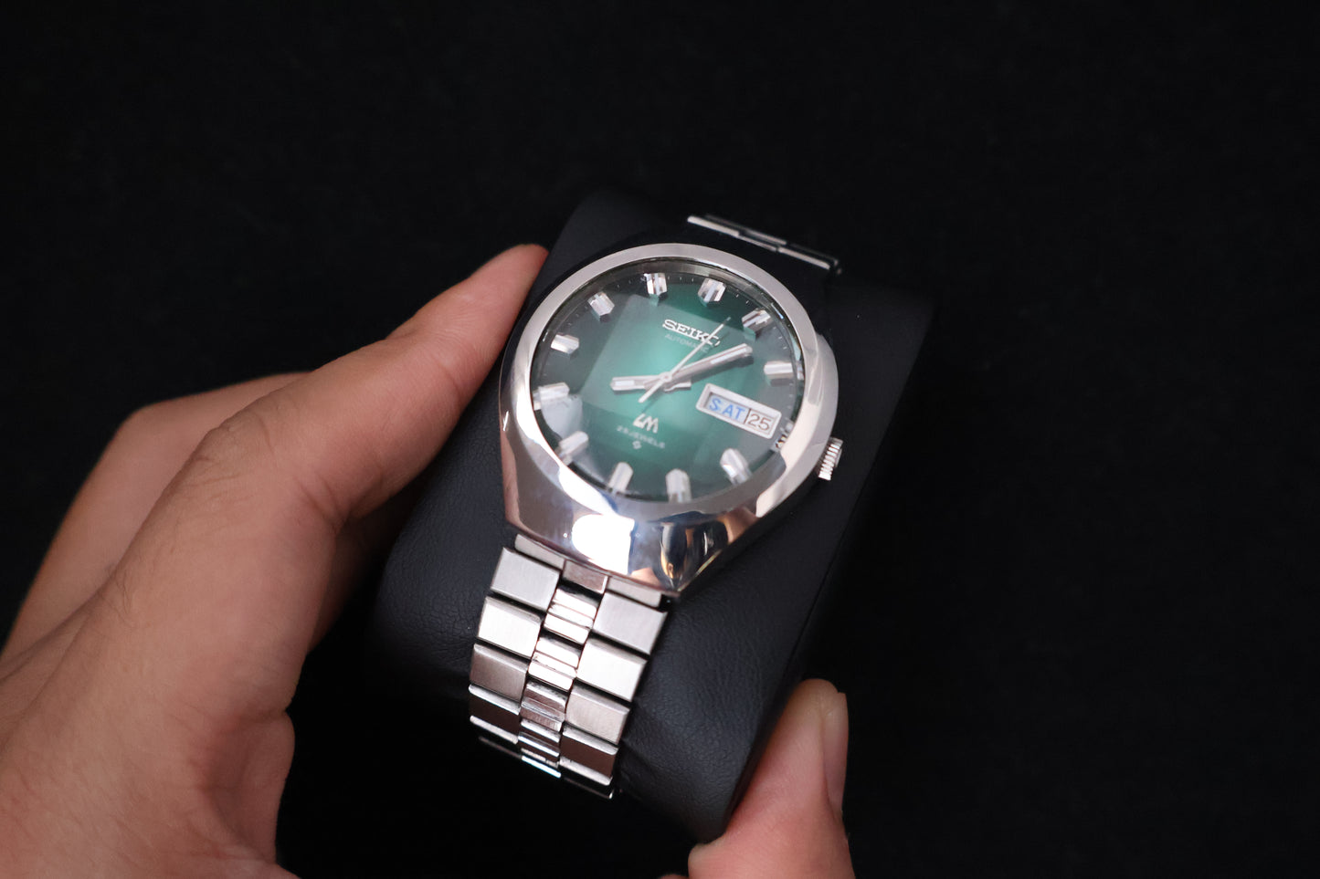 (SERVICED) Rare Vintage 1974 Seiko Lord Matic Emerald Green Faceted 23 Jewels 5606-7360