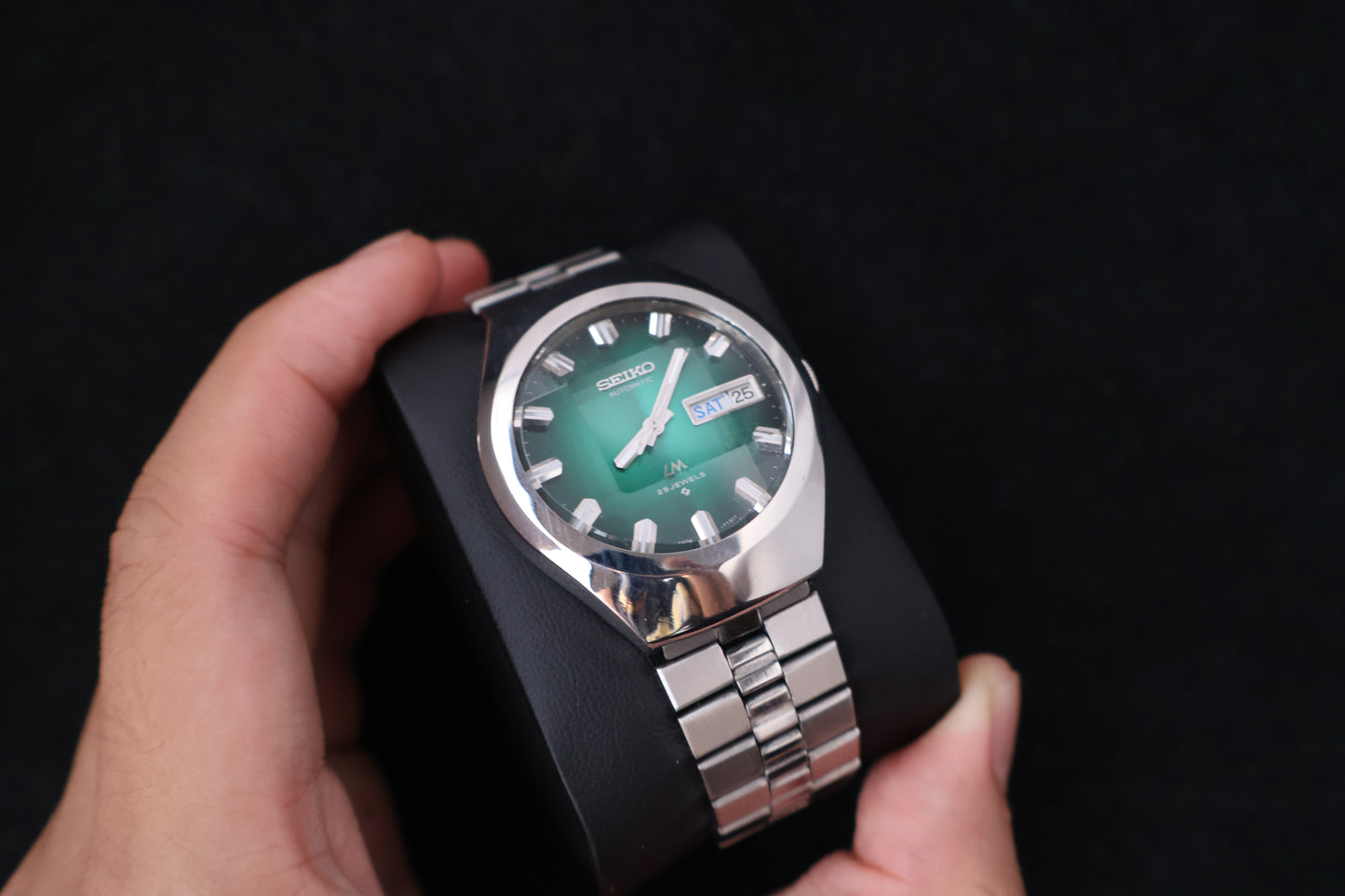 (SERVICED) Rare Vintage 1974 Seiko Lord Matic Emerald Green Faceted 23 Jewels 5606-7360