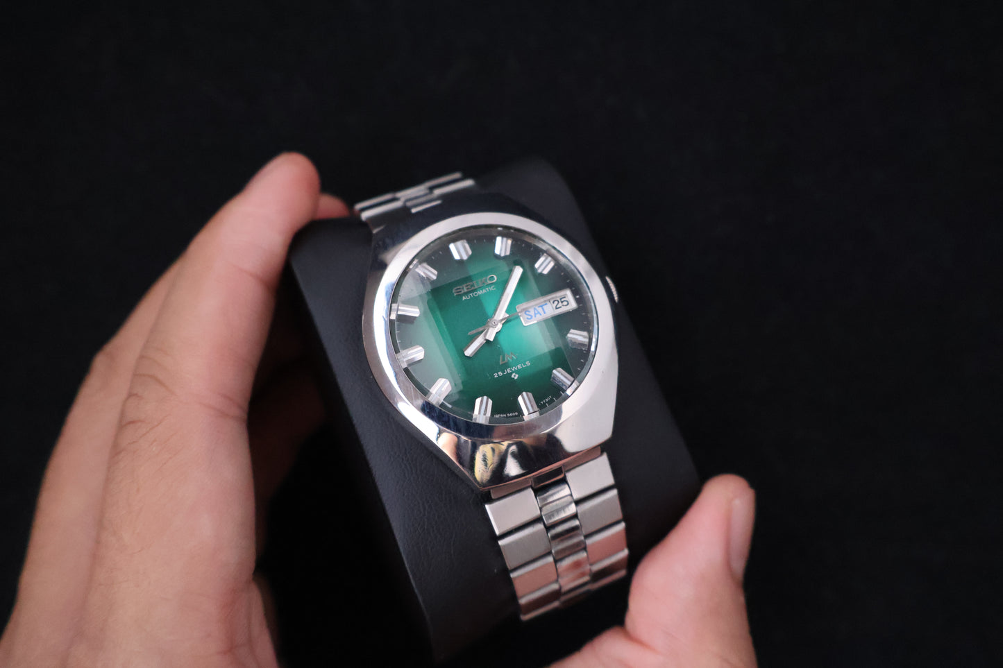 (SERVICED) Rare Vintage 1974 Seiko Lord Matic Emerald Green Faceted 23 Jewels 5606-7360