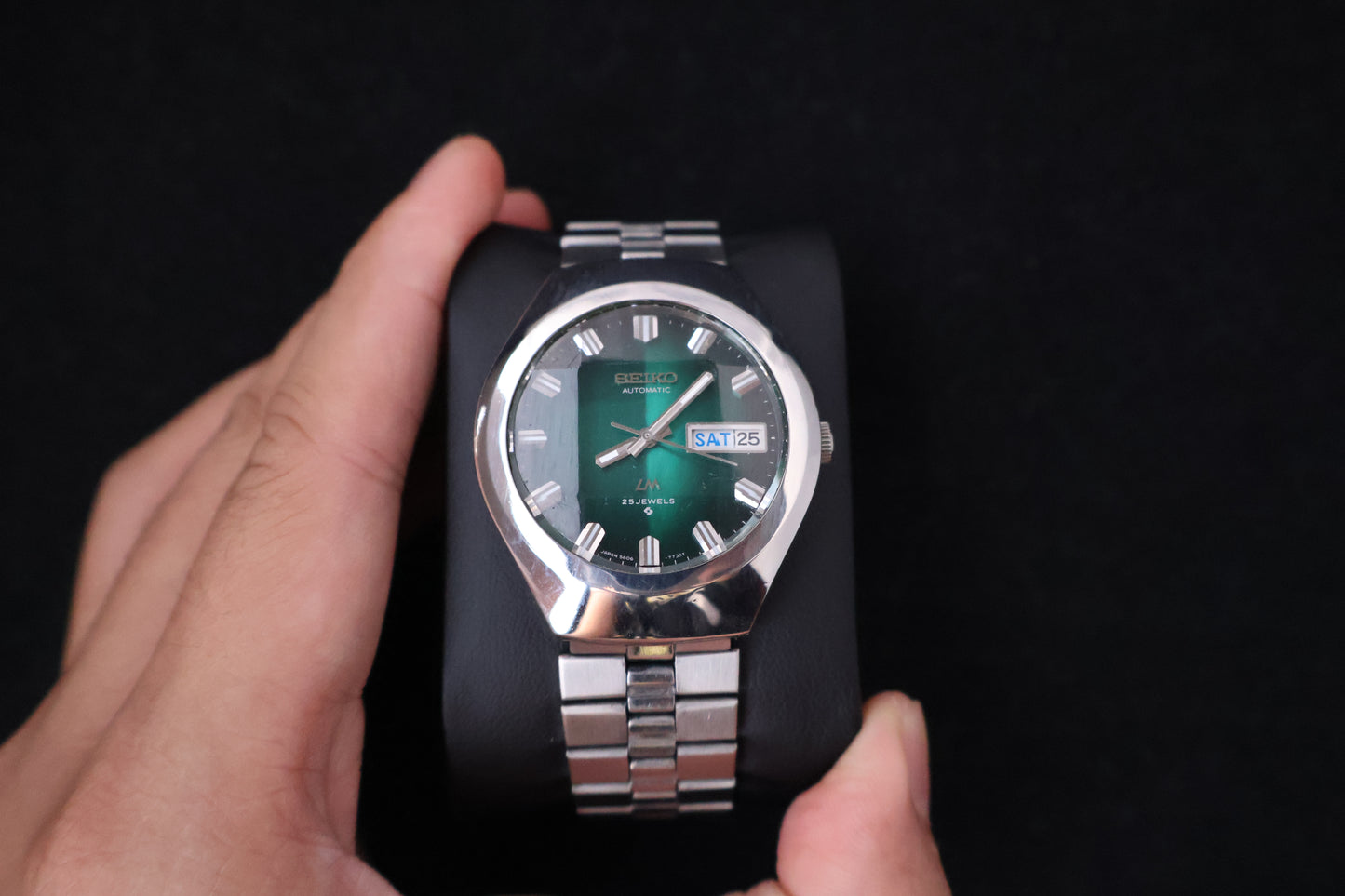 (SERVICED) Rare Vintage 1974 Seiko Lord Matic Emerald Green Faceted 23 Jewels 5606-7360