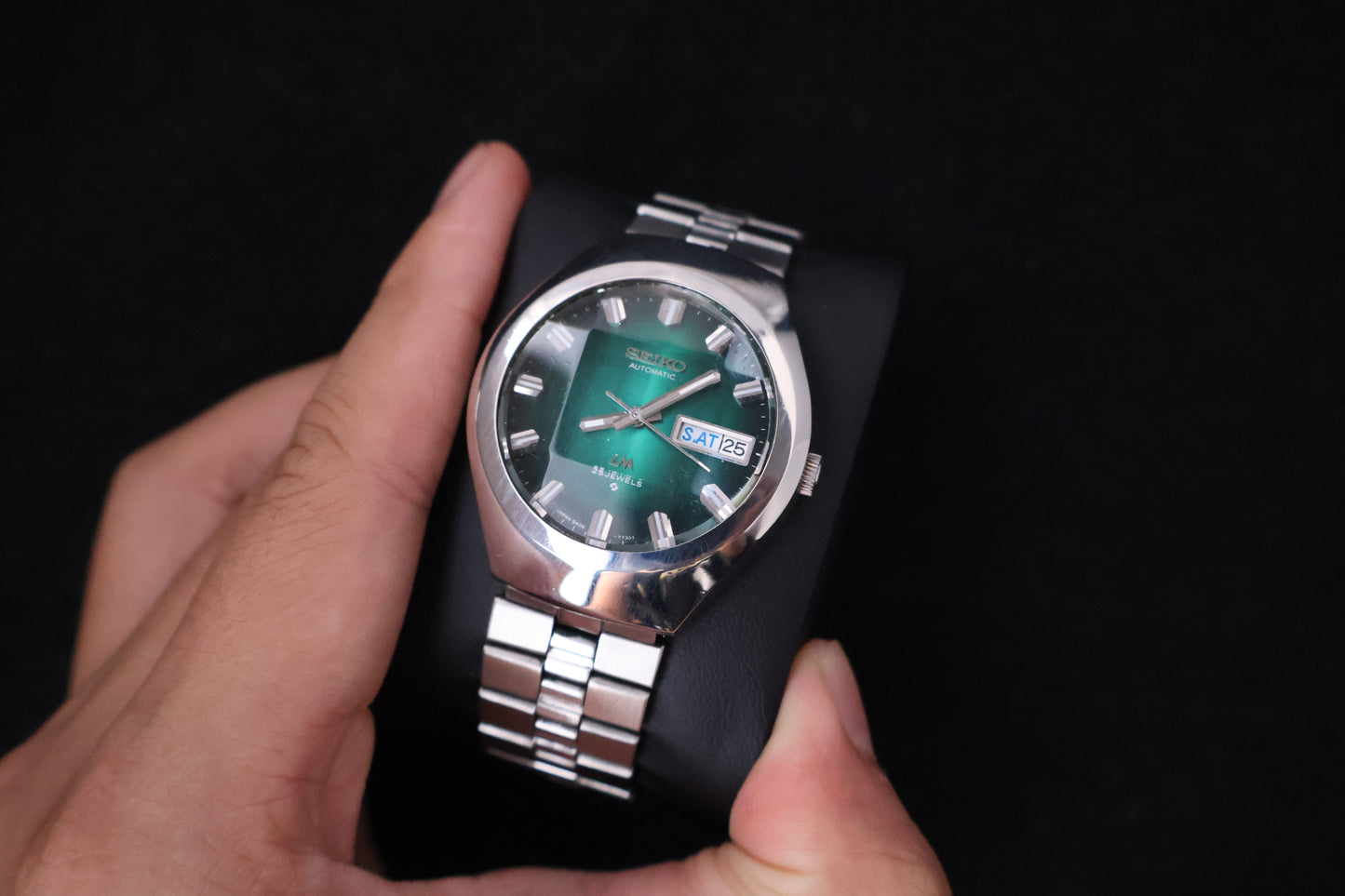 (SERVICED) Rare Vintage 1974 Seiko Lord Matic Emerald Green Faceted 23 Jewels 5606-7360