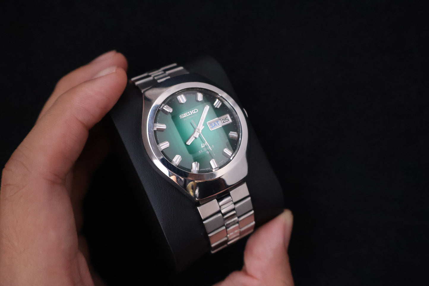 (SERVICED) Rare Vintage 1974 Seiko Lord Matic Emerald Green Faceted 23 Jewels 5606-7360