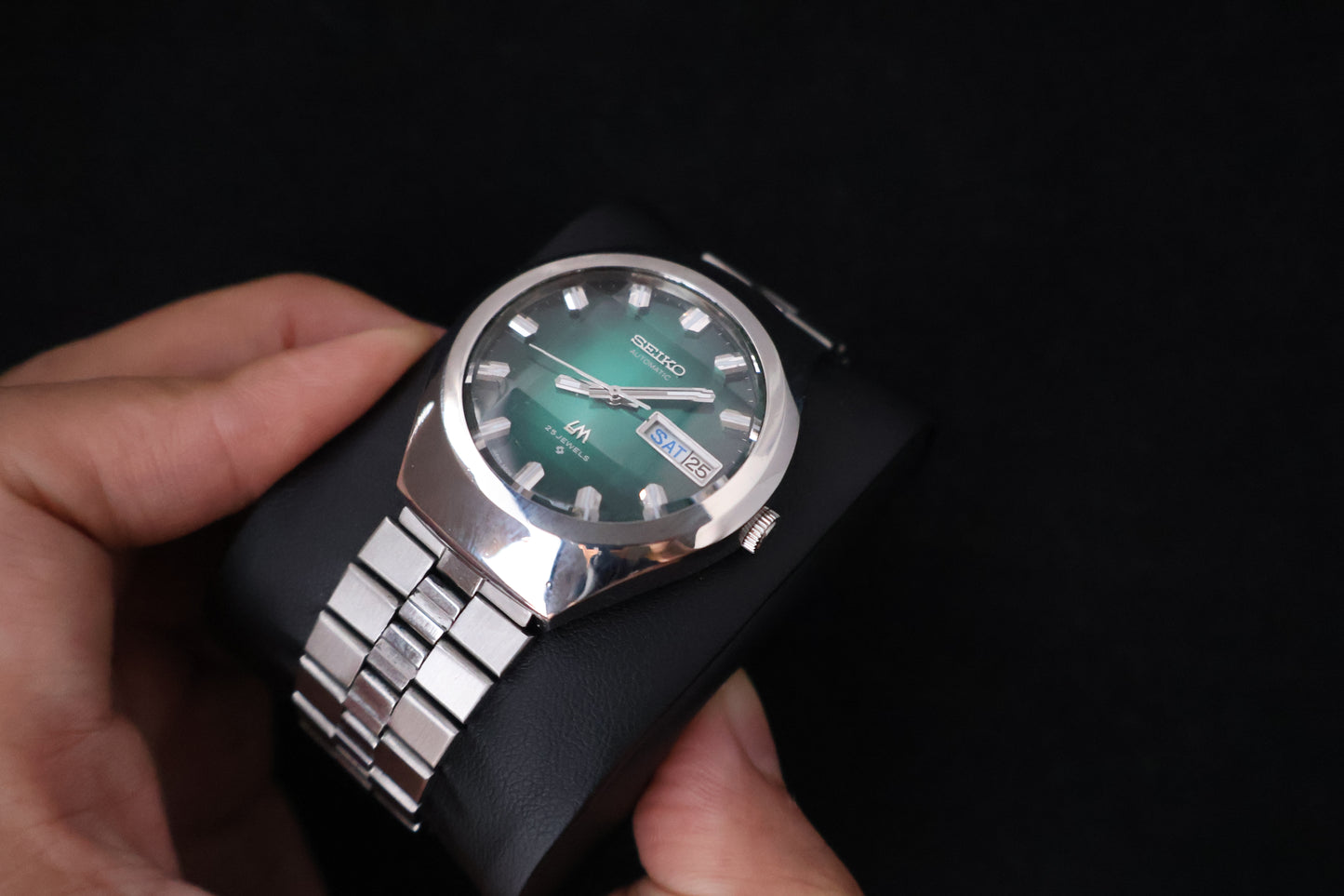 (SERVICED) Rare Vintage 1974 Seiko Lord Matic Emerald Green Faceted 23 Jewels 5606-7360