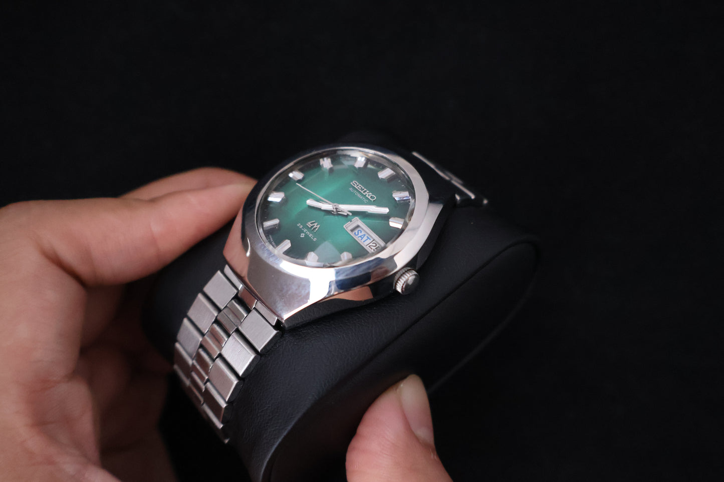 (SERVICED) Rare Vintage 1974 Seiko Lord Matic Emerald Green Faceted 23 Jewels 5606-7360