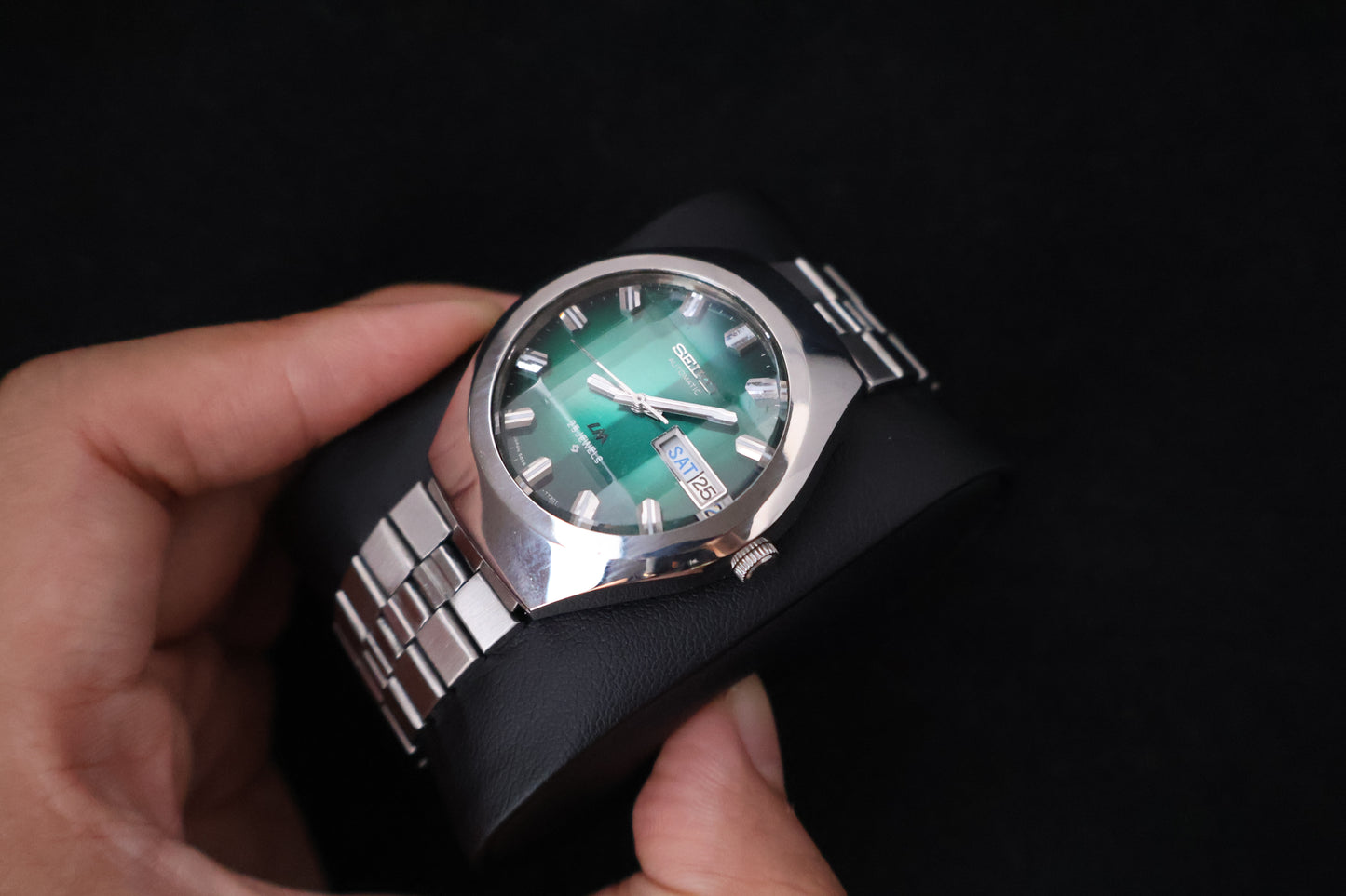 (SERVICED) Rare Vintage 1974 Seiko Lord Matic Emerald Green Faceted 23 Jewels 5606-7360