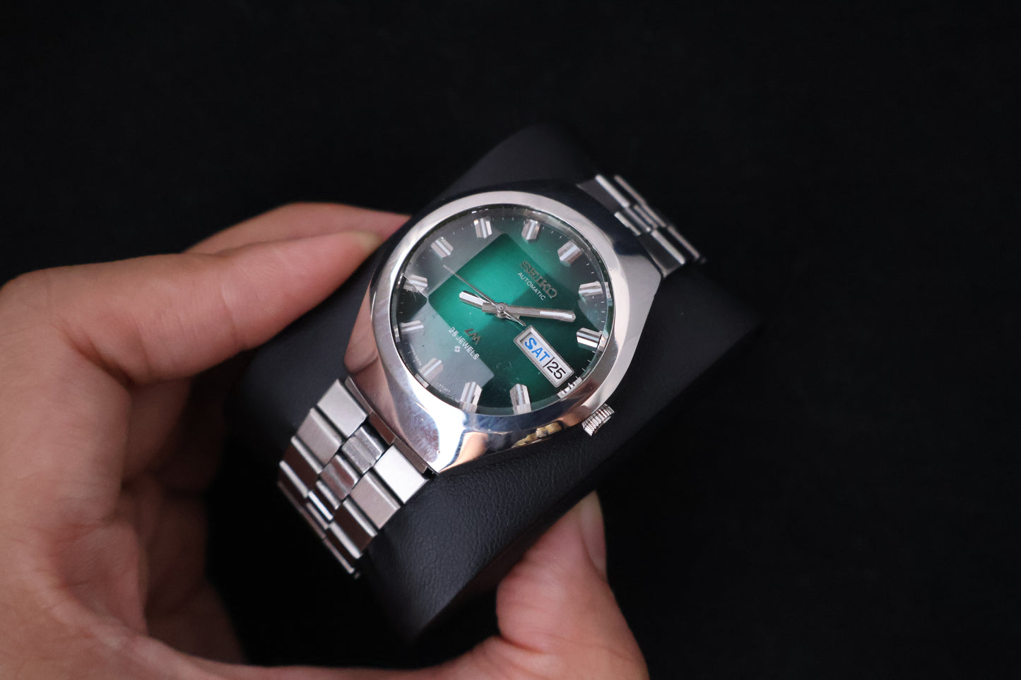 (SERVICED) Rare Vintage 1974 Seiko Lord Matic Emerald Green Faceted 23 Jewels 5606-7360