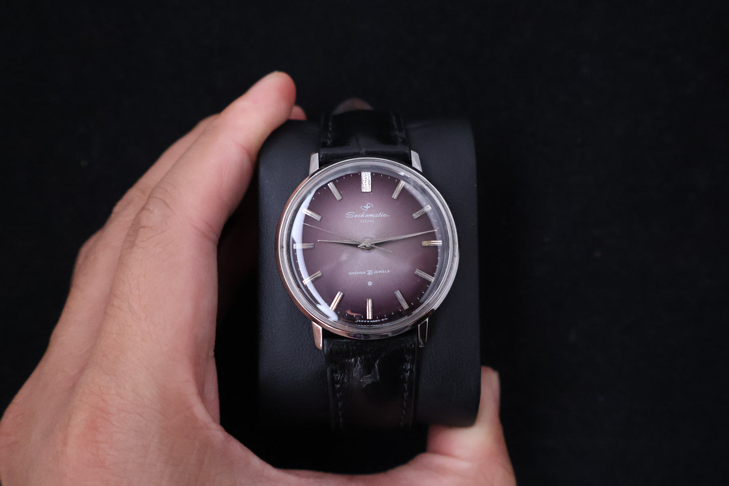(SERVICED) Rare Vintage 1963 Seikomatic Slim Purple Dial Diashock 30 Jewels