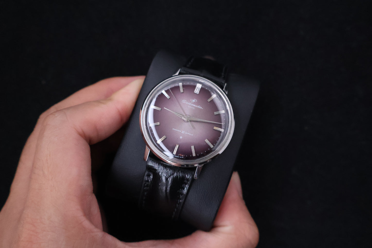(SERVICED) Rare Vintage 1963 Seikomatic Slim Purple Dial Diashock 30 Jewels