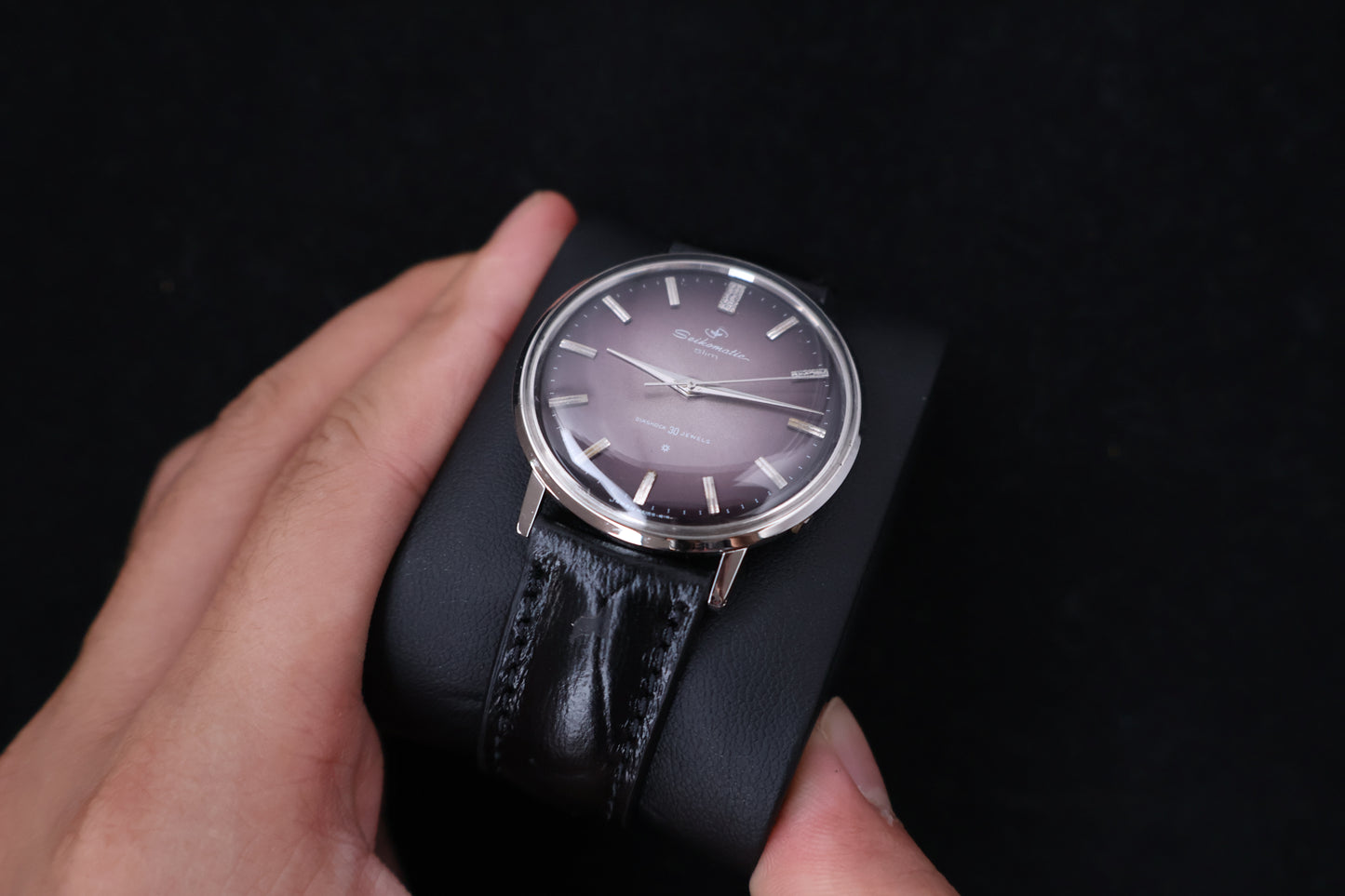(SERVICED) Rare Vintage 1963 Seikomatic Slim Purple Dial Diashock 30 Jewels