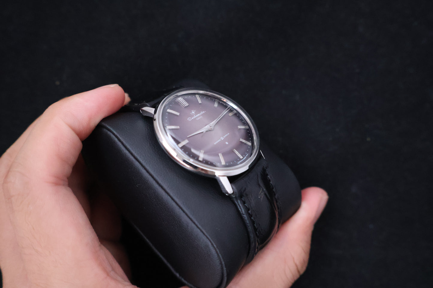 (SERVICED) Rare Vintage 1963 Seikomatic Slim Purple Dial Diashock 30 Jewels
