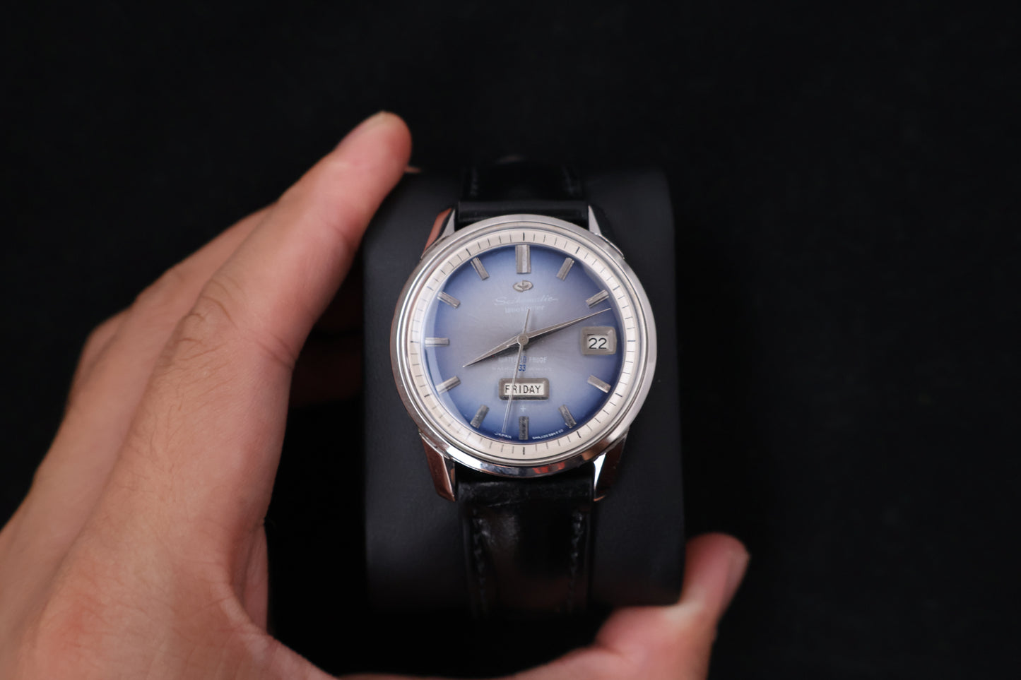 (SERVICED) Rare Vintage 1960s Seikomatic Weekdater Blue Dial 33 Jewels