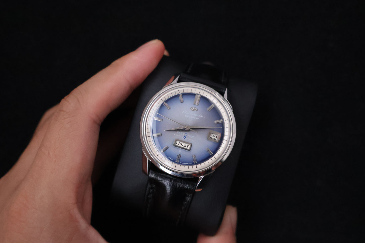 (SERVICED) Rare Vintage 1960s Seikomatic Weekdater Blue Dial 33 Jewels