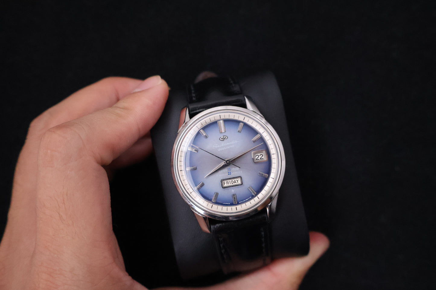 (SERVICED) Rare Vintage 1960s Seikomatic Weekdater Blue Dial 33 Jewels