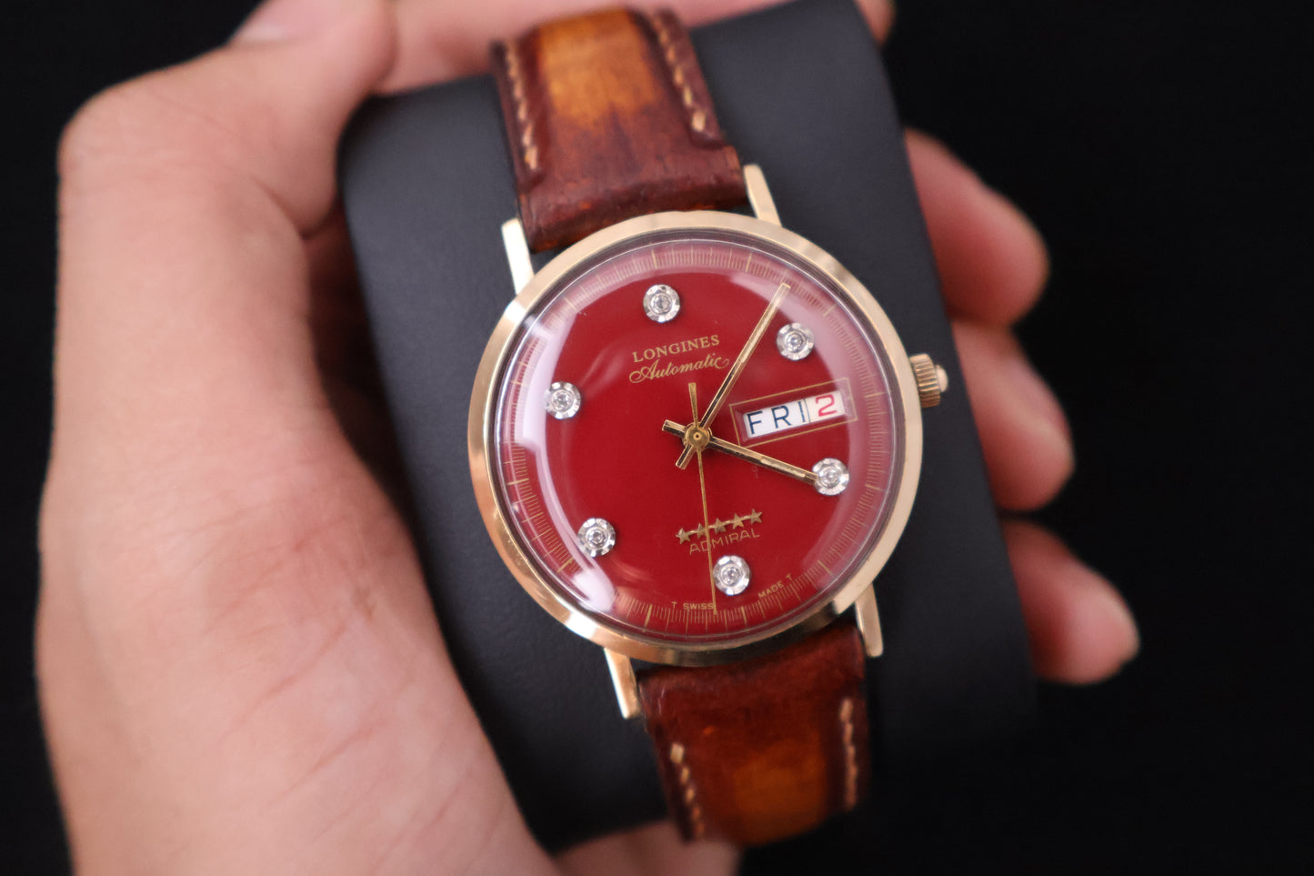 (SERVICED) Rare Longines Admiral 5-Star - Oxblood Red Diamond Dial - 10K GF