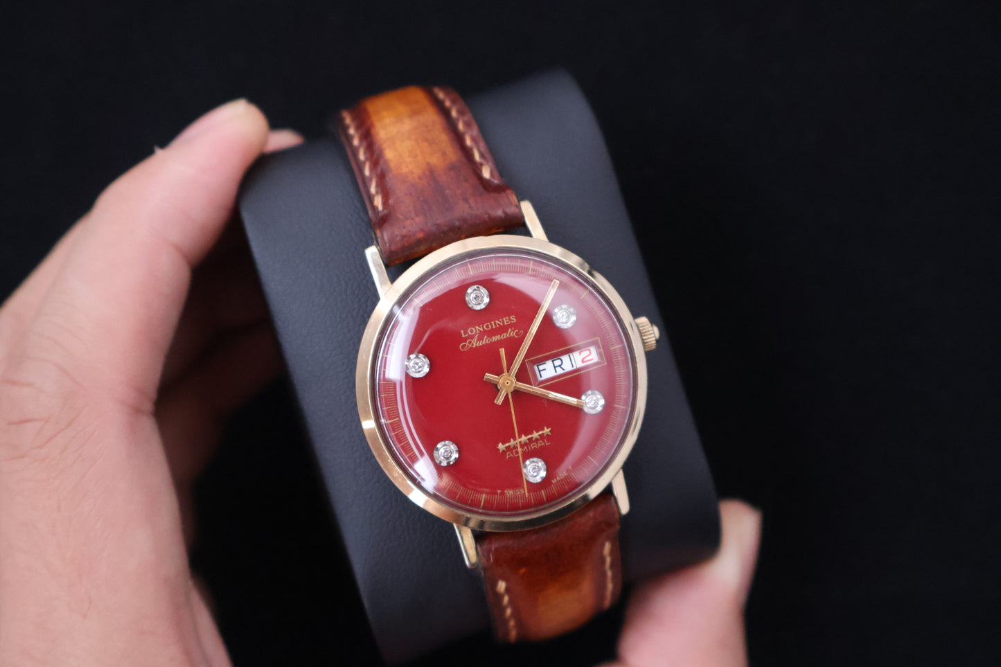 (SERVICED) Rare Longines Admiral 5-Star - Oxblood Red Diamond Dial - 10K GF